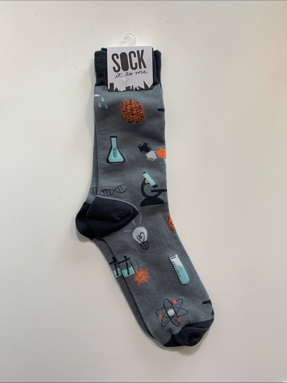 Sock It To Me Men’s Gray Science Crew Socks with Teal & Orange Accents